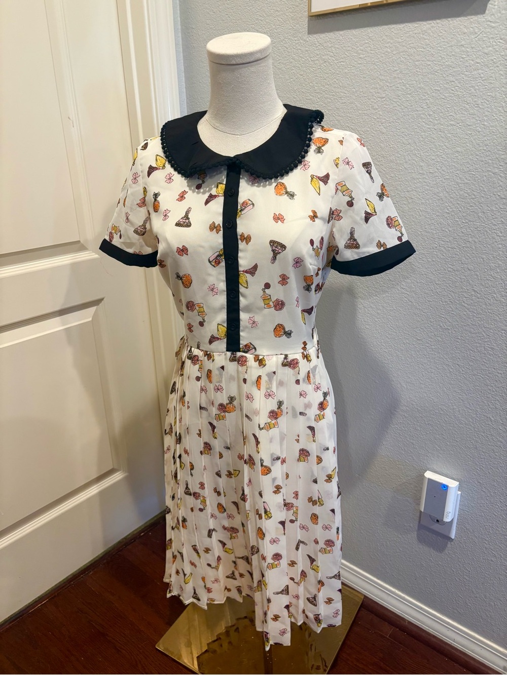 ModCloth Whimsical Bows & Perfume Print Pleated Sheer Dress, Small